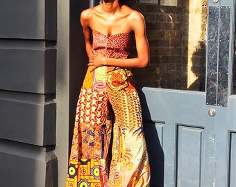 Nia Romper, orange bare shoulder jumpsuit