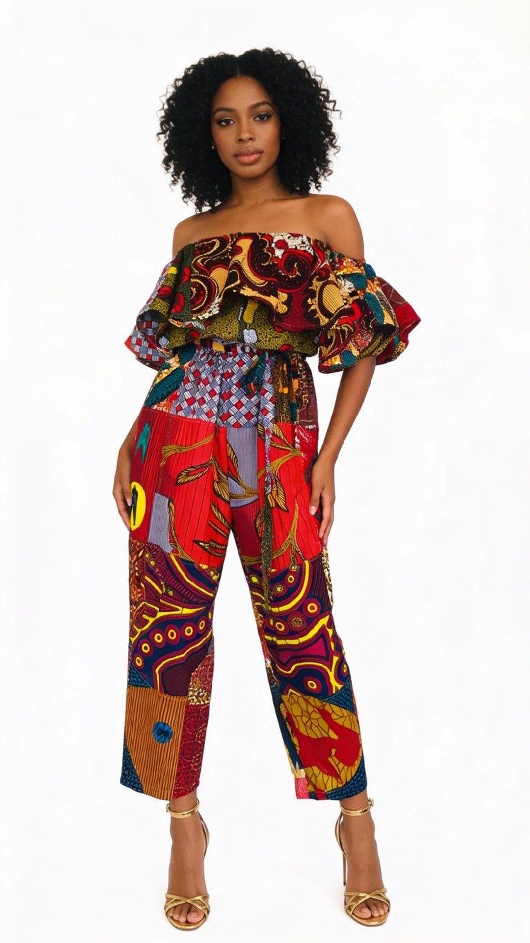 African Print Jumpsuit Red Peplum One Piece Jumper - Etsy