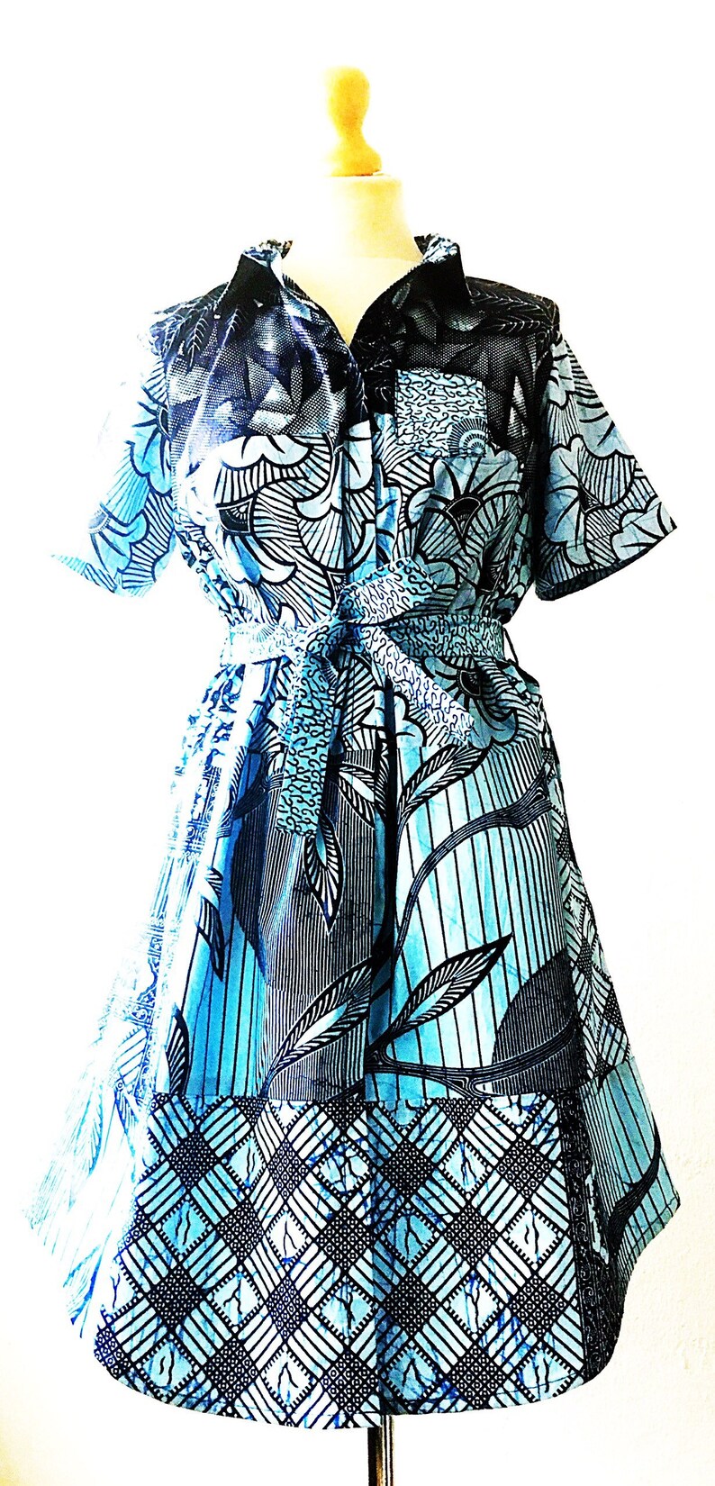 Blue Shirt Dress, Carla African Blue print Tunic Ankara dress image 4