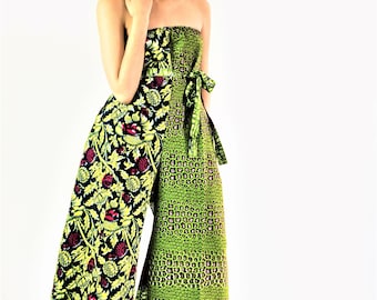 Green wide leg jumpsuit, African print jumpsuit, Ankara jumpsuit