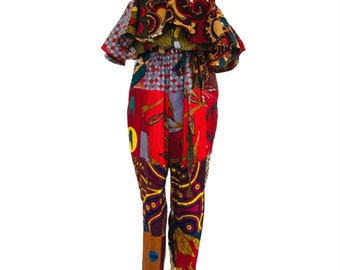 African print jumpsuit Red off shoulder hareem pant