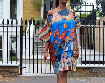 Carla Original Print Tunic Dress, Oversized Ankara dresses - African print dress