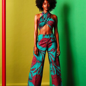 Turquoises multi tie jumpsuit trouser WIDE LEG JUMPSUITS-African print jumpsuit image 8