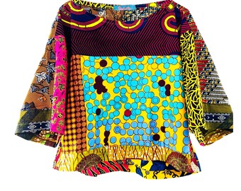 Crop Top Femme Tribal Africain - Jaune Et Vert - Taille 8 - Coton Fait Main - Neuf Sans étiquettes