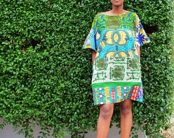 Green crop dress, Carla African print dress, mix Ankara fabric tunic