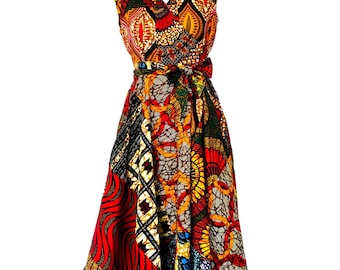 Red Ankara Wrap Dress: African Print Fit & Flare