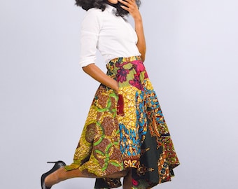 African print skirt. Audry Irregular hem Maxi Green Ankara fabric print