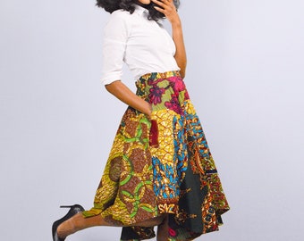 African print skirt. Audry Irregular hem Maxi Green Ankara fabric print