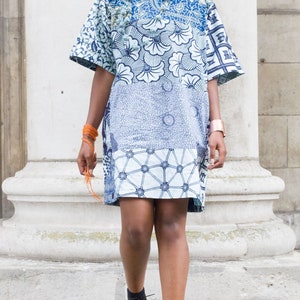 Blue Shirt Dress, Carla African Blue print Tunic Ankara dress image 3