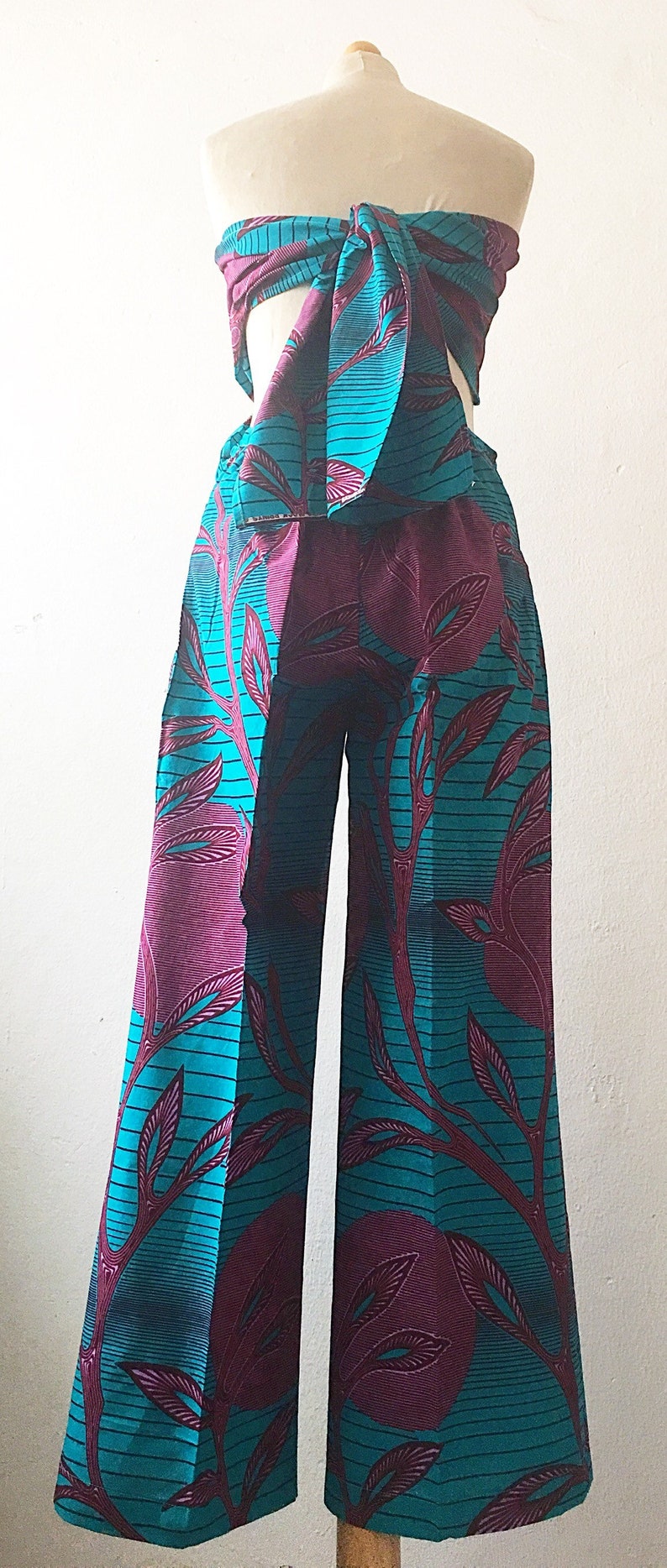 Turquoises multi tie jumpsuit trouser WIDE LEG JUMPSUITS-African print jumpsuit image 6
