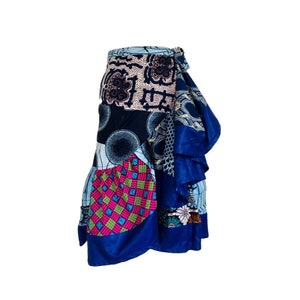 African print Wrap skirt High Low hem, blue African print skirt