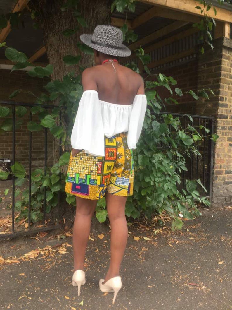 Elie Yellow mix shorts or Red option African print mix Ankara short skorts by Sosome shop