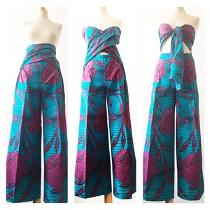 Turquoises multi tie jumpsuit trouser WIDE LEG JUMPSUITS-African print jumpsuit image 5