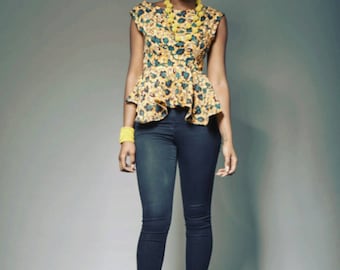African print peplum fit top blouse
