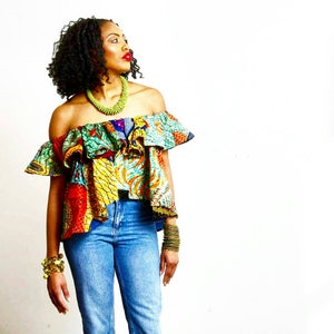 Lia off shoulder top,  African print loose blouse , African crop Top, African Clothing African Print Ankara Top African Fabric