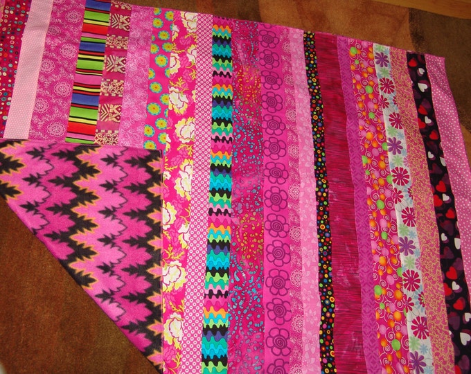 Pink Cotton Strip Quilt With Fleece Backing Etsy