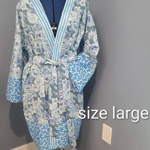 Kimono robe /light wrap. Handcrafted with belt. Beautiful cotton fabrics one of a kind in various sizes.