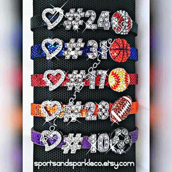 Personalized Jersey Number Bling Sports Bracelet with Heart and Rhinestone Sports Charm