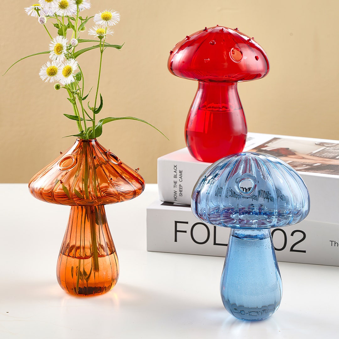 Glass Mushroom Vase,creative Flower Vase,mushroom Decor, Small Mushroom ...
