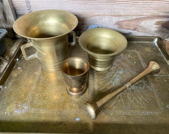 Bronze pestal and mortar set of three
