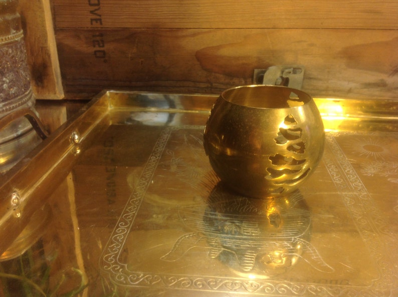 Brass tea light with Christmas trees