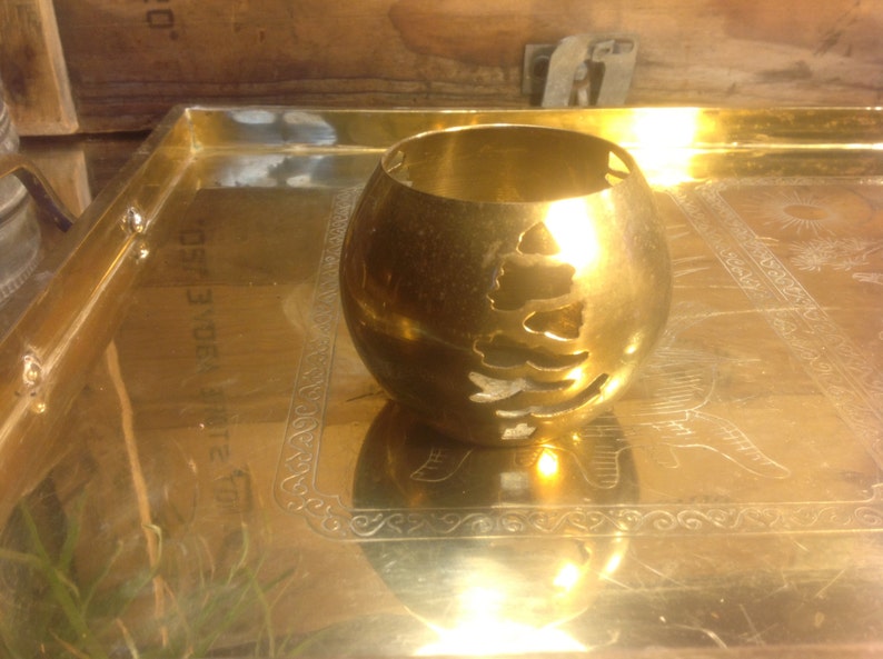 Brass tea light with Christmas trees