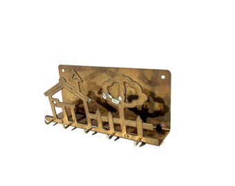 Brass key holder house and tree