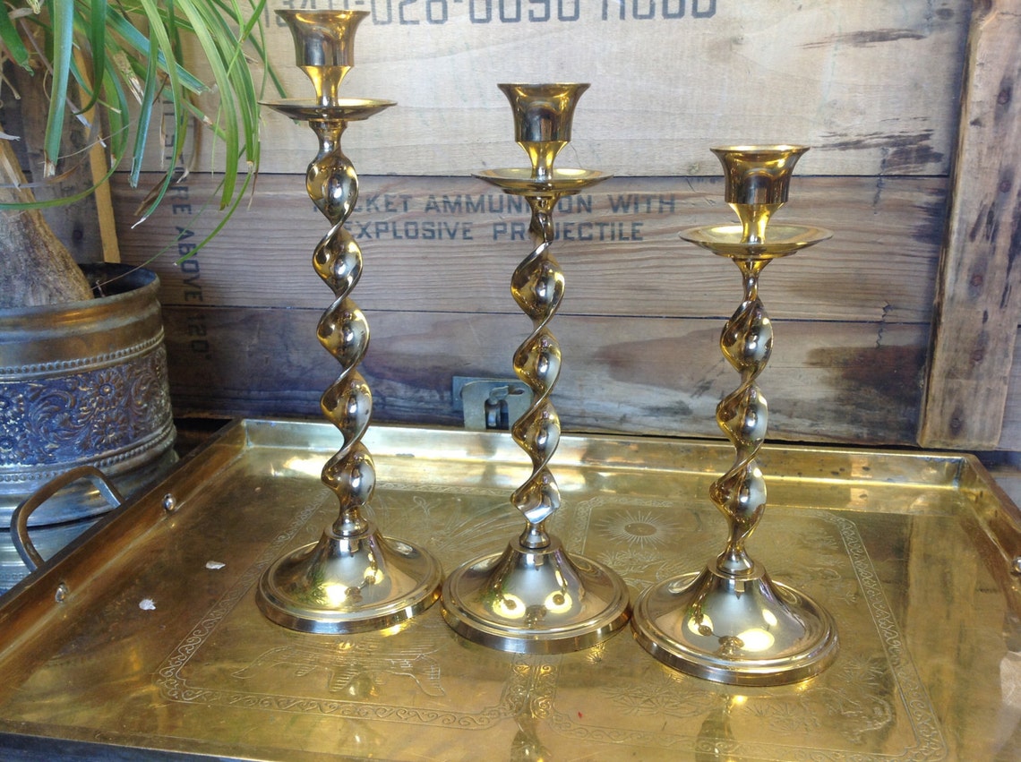 Brass Twisted Candle Holders Etsy