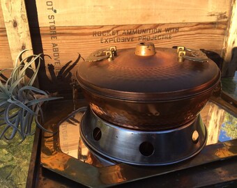 Copper hammered poundcake angelfood cake pan with lid swan handles