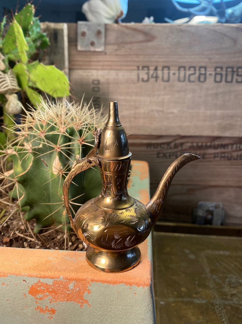 Brass miniature indian etched genie lamp oil lamp oil Etsy