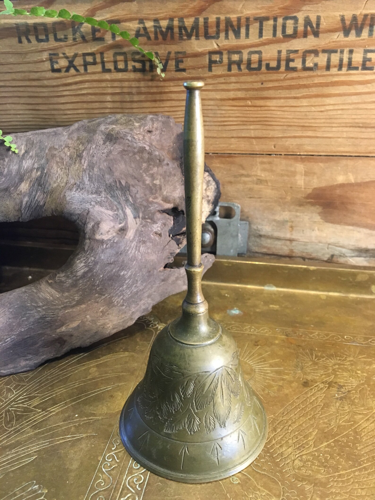 Brass Etched Bell Solid Brass Vintage Etsy
