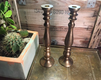 Brass tall large candlestick holder set heavy