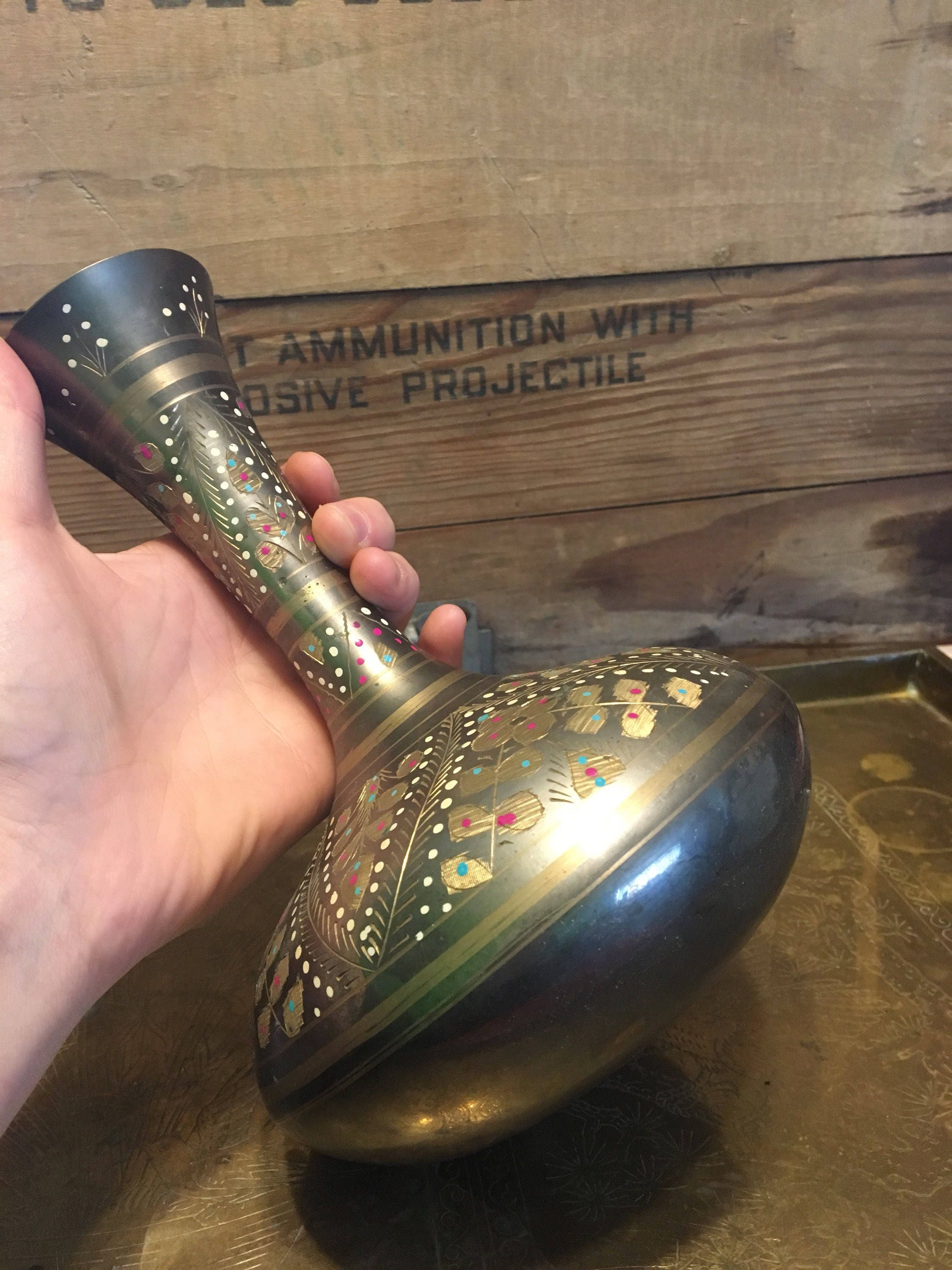 Brass Etched Vase Etsy