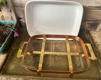 Copper and brass ceramic serving tray