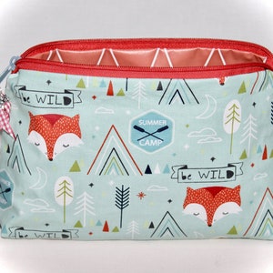 Süsse Kosmetiktasche in blau und rot mit Fuchs