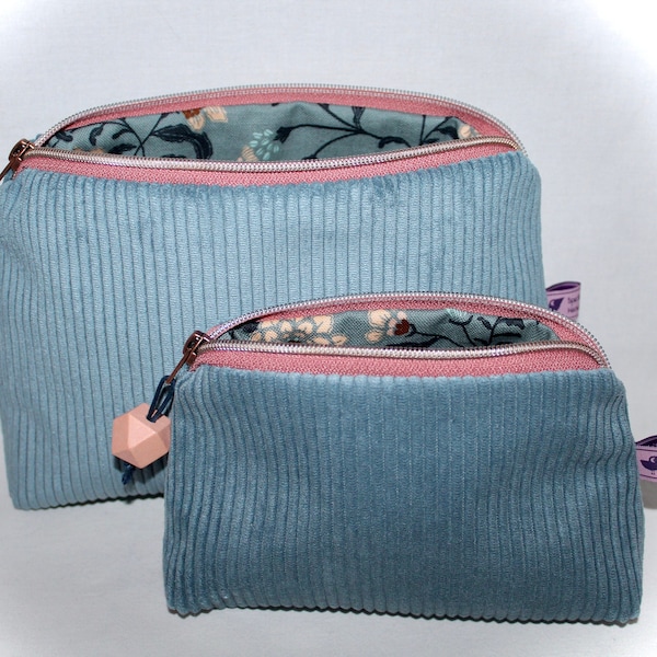 Kosmetiktasche aus Cord, Kosmetiktäschchen, Taschen Set, Kosmetiktasche blau