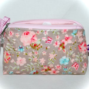 Cosmetic bag make-up bag cosmetic bag beige pink floral