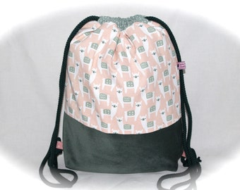 Gym bag backpack with llamas green pink for ladies children match bag