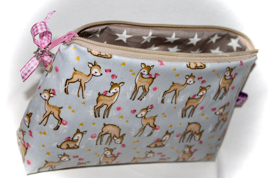Cosmetic Bag With Deer in Grey and Pink - Etsy UK