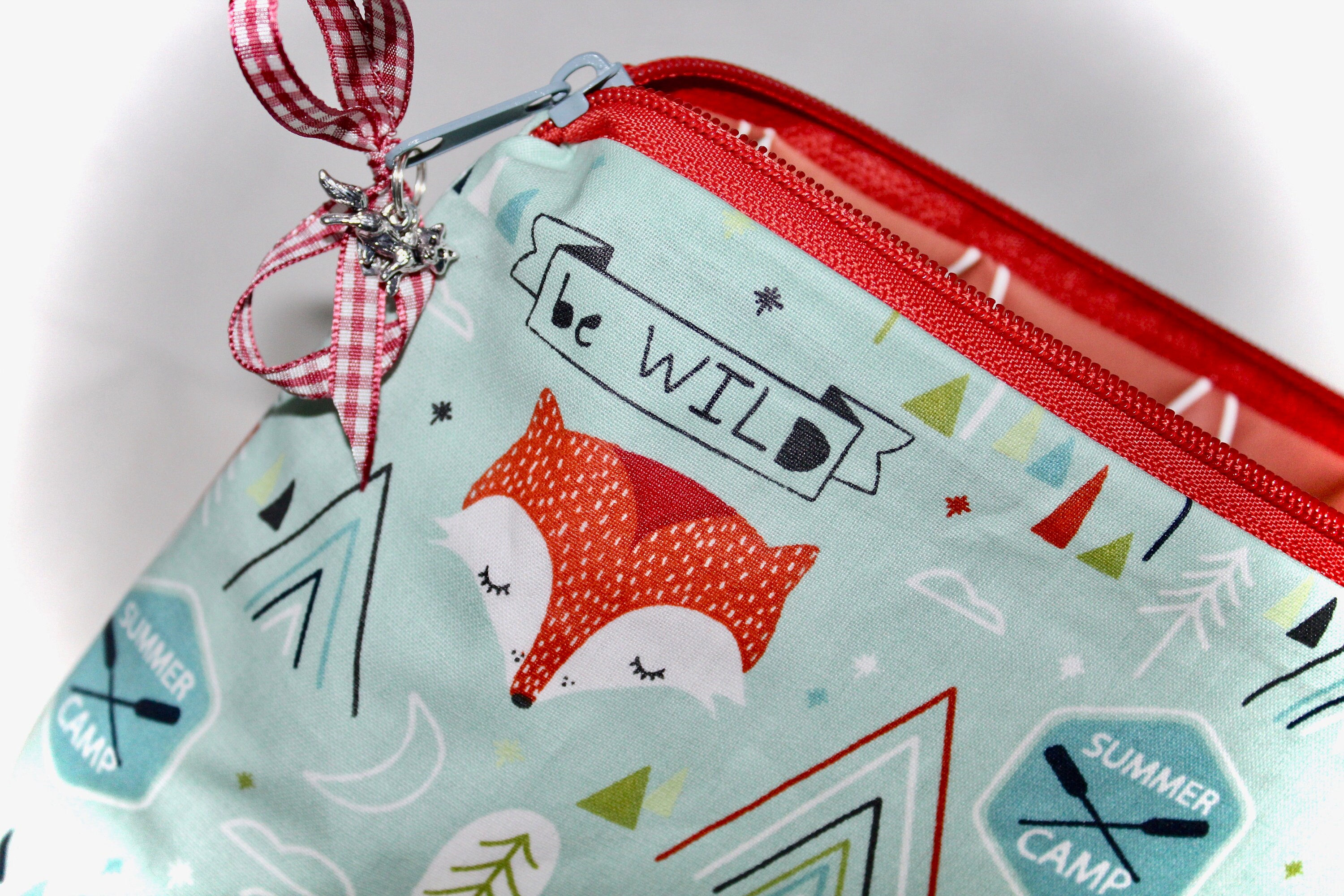 Cute Cosmetic Bag in Blue and Red With Fox Etsy UK