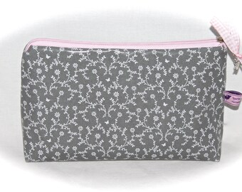 Kosmetiktäschchen Schminktäschchen Kosmetiktasche Schminktasche grau rosa