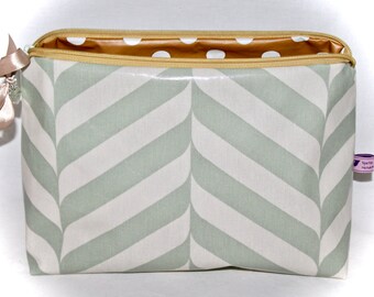 Toiletry bag toiletry bag in mint green and mustard yellow with graphic pattern