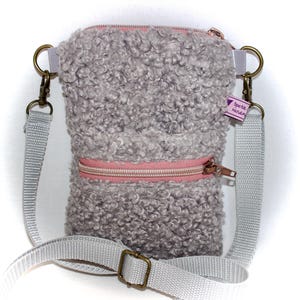 Borsa per cellulare da indossare a tracolla, borsa per cellulare in tessuto teddy, borsa a tracolla teddy