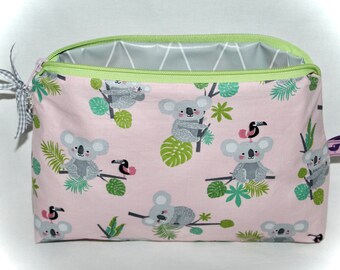 Bolso cosmético con koalas en rosa y verde