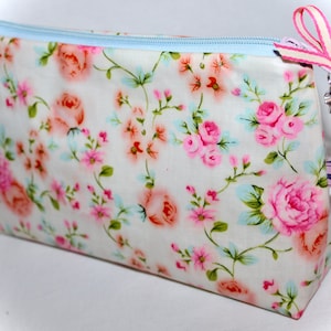 Cosmetic bag make-up bag Cosmetic bag roses pink blue