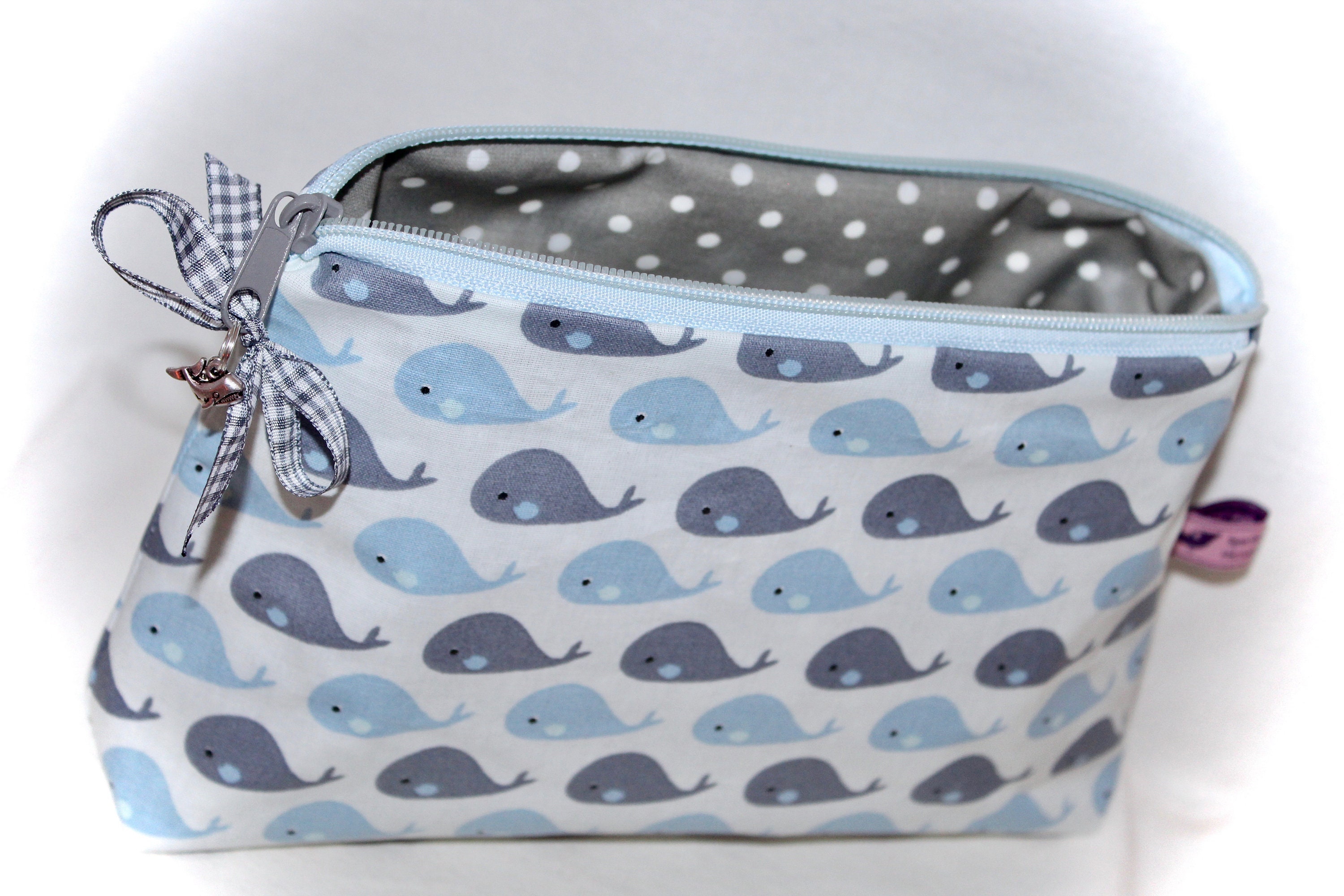 Lindo bolso cosmético en gris azul nombres y pequeñas - Etsy