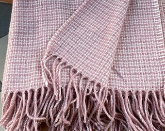 Pink wool throw blanket with fringes Pink/white lambswool&bamboo mix throw blanket fringes Soft pink sofa throw blanket 51''X78''/130X200cm