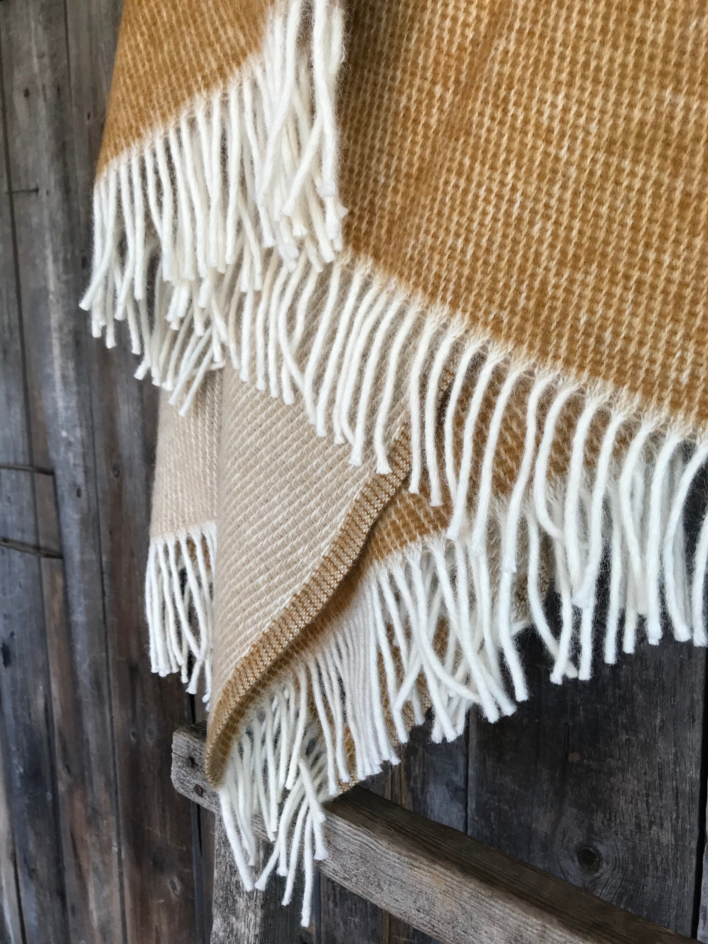 Mustard yellow wool throw blanket with white fringes Mustard Etsy