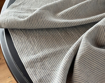 Stonewashed linen tablecloth Striped Natural grey/light blue pure linen flax table cloth Dining Natural pure linen tablecloth Custom size