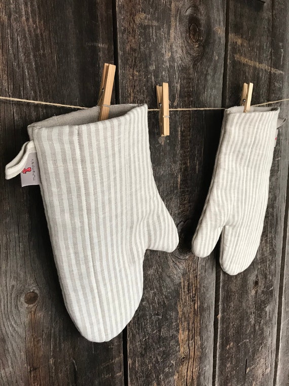 Striped Long Oven Mitts And Pot Holder, Heat Resistant Gloves And